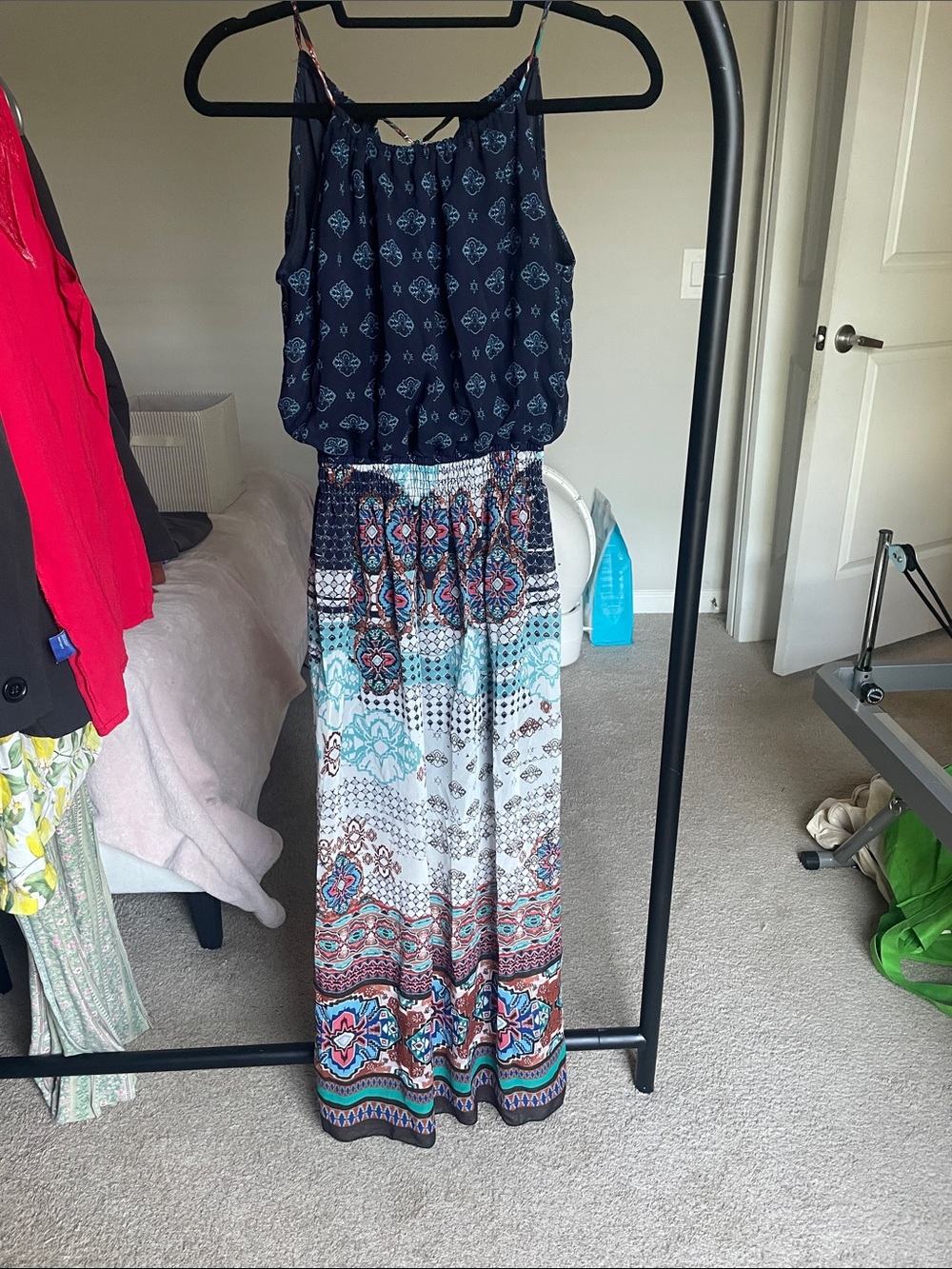 Boho Navy and Teal Maxi Dress